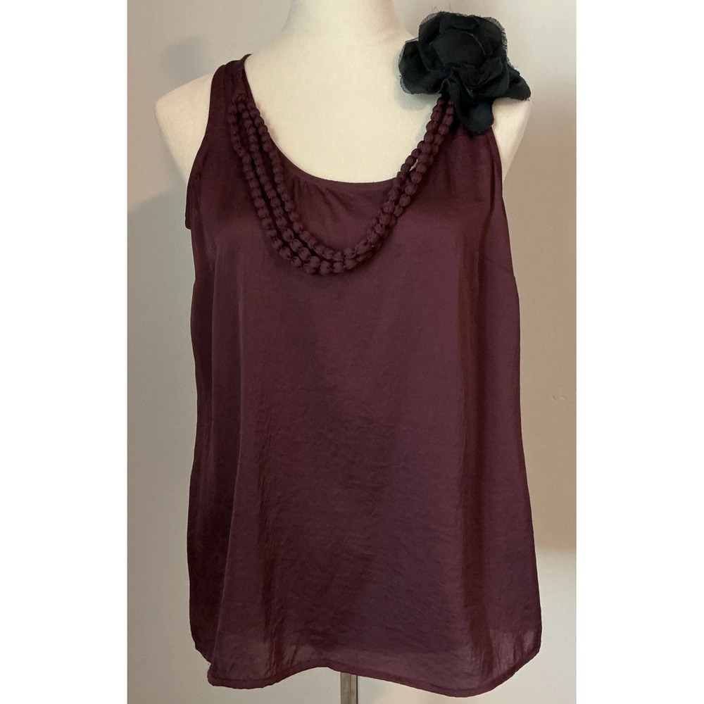 Ann Taylor Loft Women‎ Burgundy Sleeveless Tank Top Flower Embellished Sz S